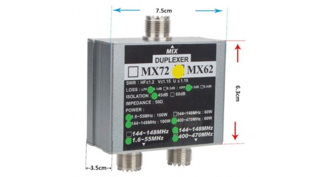 Дуплексный фильтр МХ62 VHF/UHF (1.6-65/144-148/400-470 Мгц)